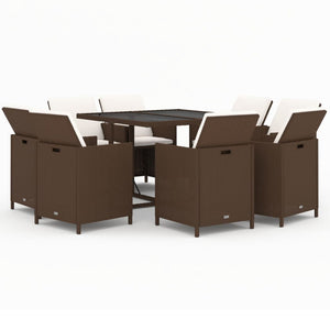 vidaXL 9-piece Garden Dining Set with Cushions Poly Rattan Brown