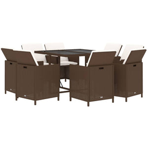 vidaXL 9-piece Garden Dining Set with Cushions Poly Rattan Brown