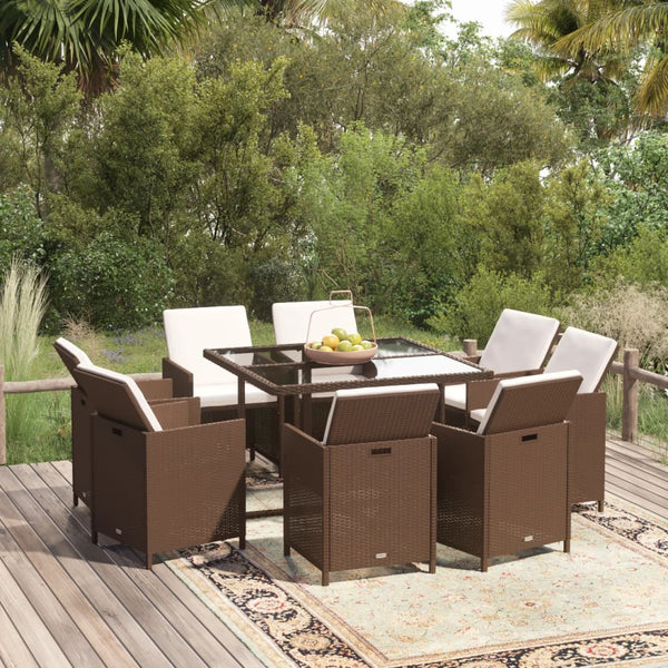 vidaXL 9-piece Garden Dining Set with Cushions Poly Rattan Brown