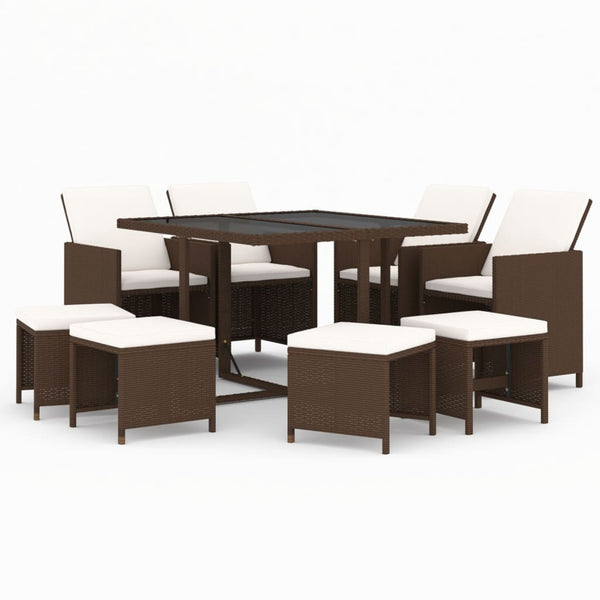 vidaXL 9-piece Garden Dining Set with Cushions Poly Rattan Brown