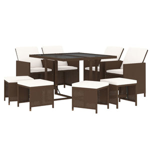 vidaXL 9-piece Garden Dining Set with Cushions Poly Rattan Brown