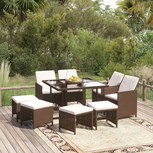 vidaXL 9-piece Garden Dining Set with Cushions Poly Rattan Brown