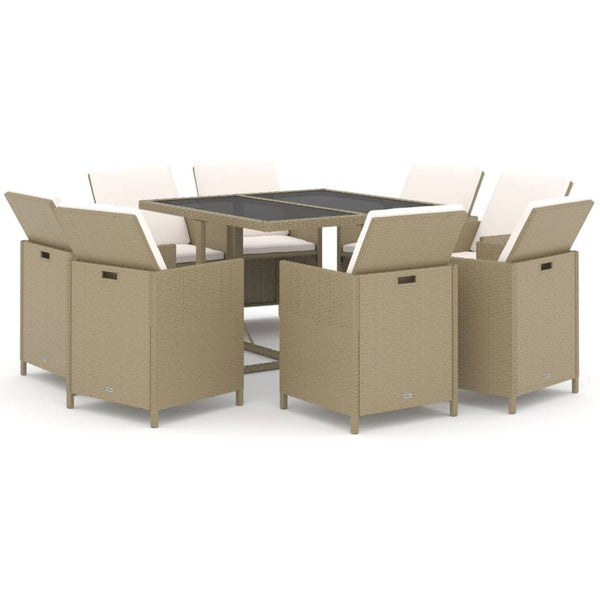 vidaXL 9-piece Garden Dining Set with Cushions Poly Rattan Beige