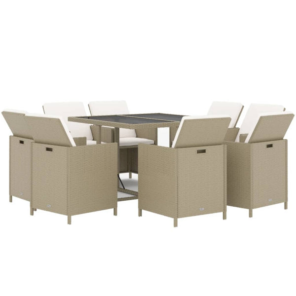 vidaXL 9-piece Garden Dining Set with Cushions Poly Rattan Beige