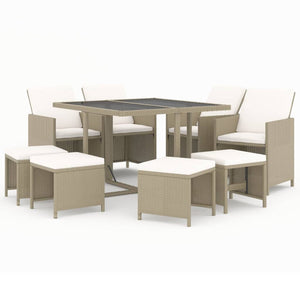 vidaXL 9-piece Garden Dining Set with Cushions Poly Rattan Beige