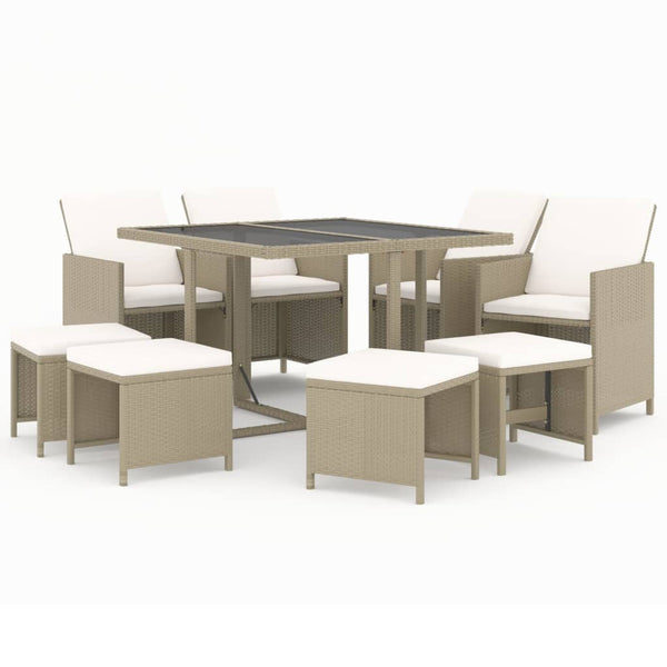 vidaXL 9-piece Garden Dining Set with Cushions Poly Rattan Beige