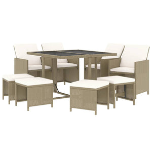 vidaXL 9-piece Garden Dining Set with Cushions Poly Rattan Beige