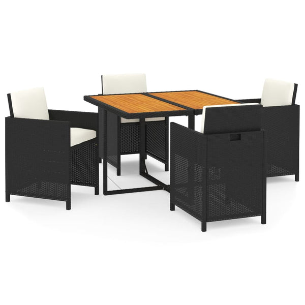 vidaXL 5-Piece Garden Dining Set with Cushions Poly Rattan Black
