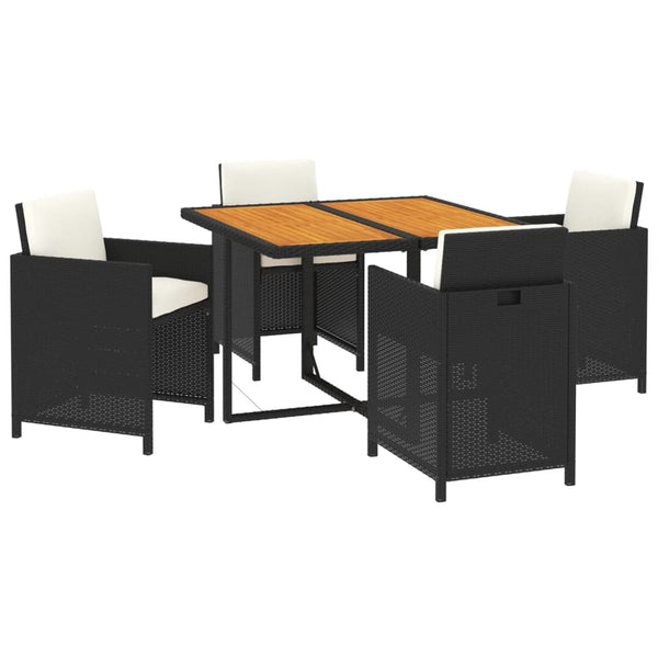 vidaXL 5-Piece Garden Dining Set with Cushions Poly Rattan Black