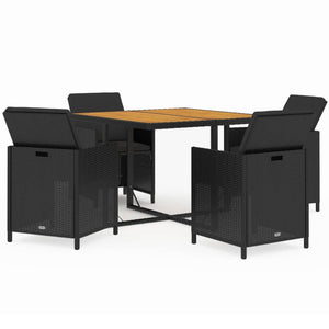 vidaXL 5-Piece Garden Dining Set with Cushions Poly Rattan Black