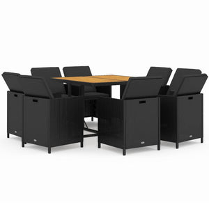 vidaXL 9-piece Garden Dining Set with Cushions Poly Rattan Black