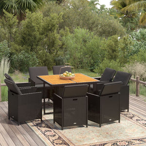 vidaXL 9-piece Garden Dining Set with Cushions Poly Rattan Black