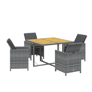 vidaXL 5-Piece Garden Dining Set with Cushions Poly Rattan Grey