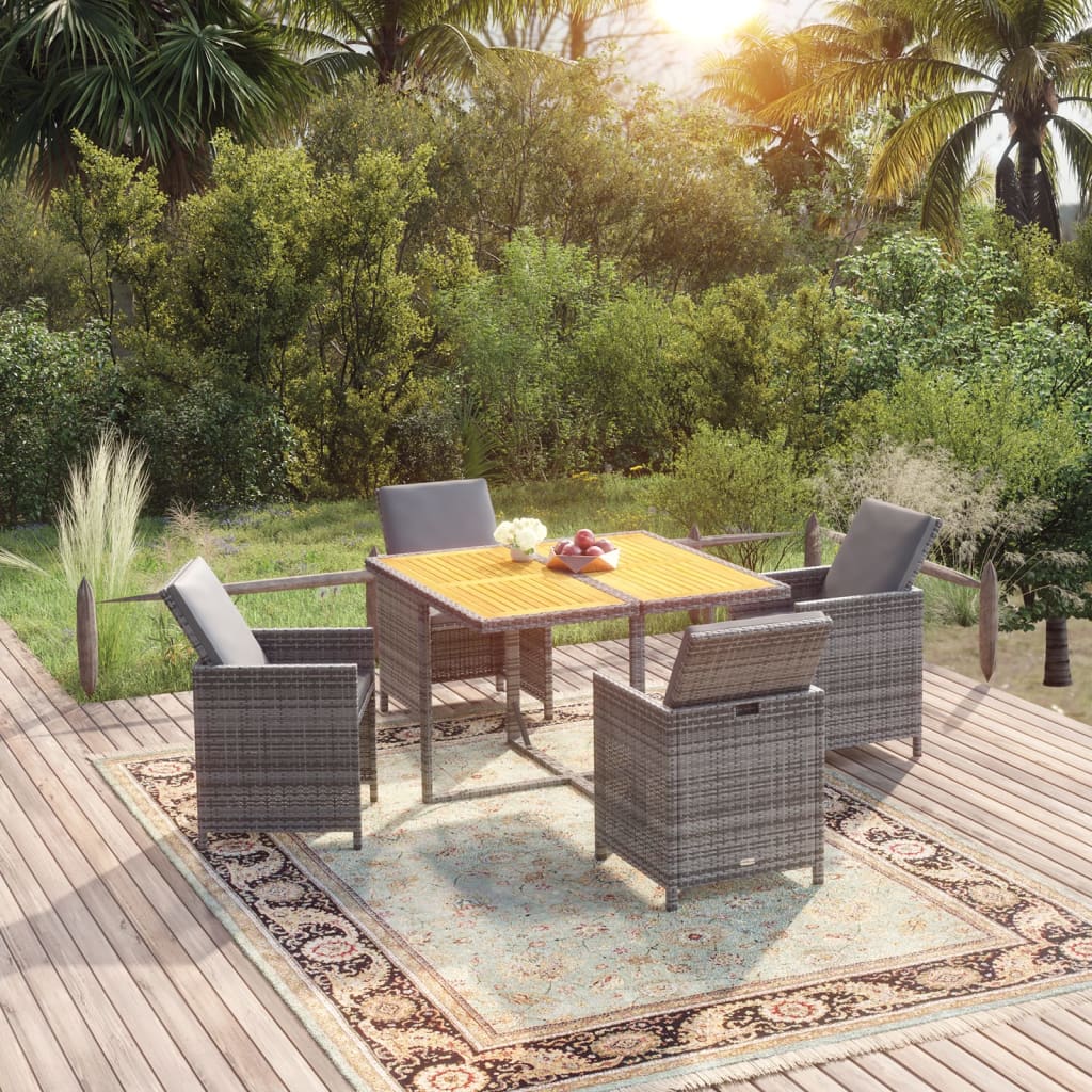 vidaXL 5-Piece Garden Dining Set with Cushions Poly Rattan Grey
