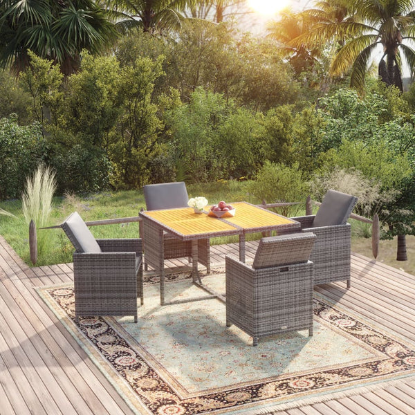 vidaXL 5-Piece Garden Dining Set with Cushions Poly Rattan Grey