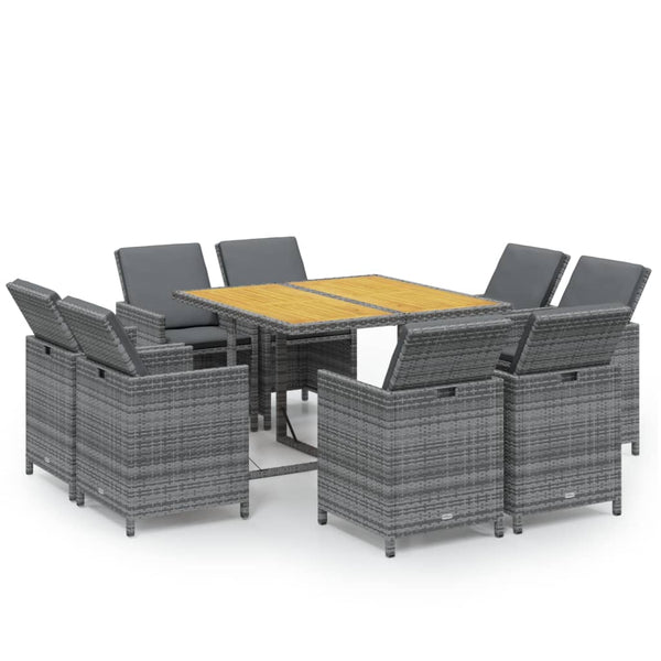 vidaXL 9-piece Garden Dining Set with Cushions Poly Rattan Grey
