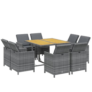 vidaXL 9-piece Garden Dining Set with Cushions Poly Rattan Grey
