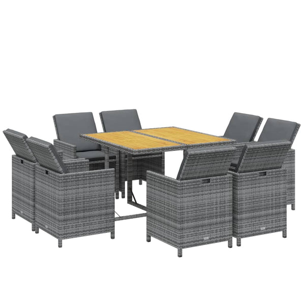 vidaXL 9-piece Garden Dining Set with Cushions Poly Rattan Grey
