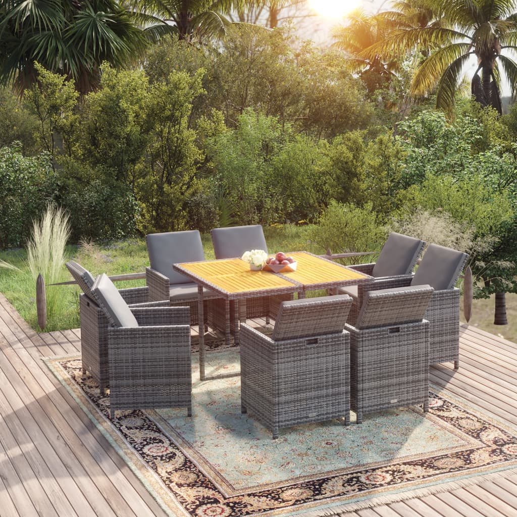vidaXL 9-piece Garden Dining Set with Cushions Poly Rattan Grey