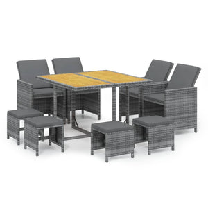 vidaXL 9-piece Garden Dining Set with Cushions Poly Rattan Grey