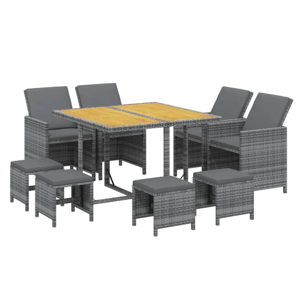 vidaXL 9-piece Garden Dining Set with Cushions Poly Rattan Grey