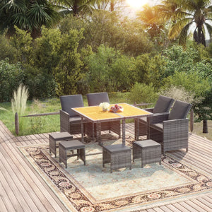vidaXL 9-piece Garden Dining Set with Cushions Poly Rattan Grey