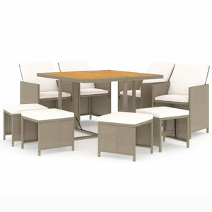 vidaXL 9-piece Garden Dining Set with Cushions Poly Rattan Beige