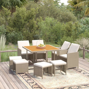 vidaXL 9-piece Garden Dining Set with Cushions Poly Rattan Beige