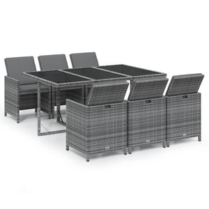 vidaXL 7-piece Garden Dining Set with Cushions Poly Rattan Grey