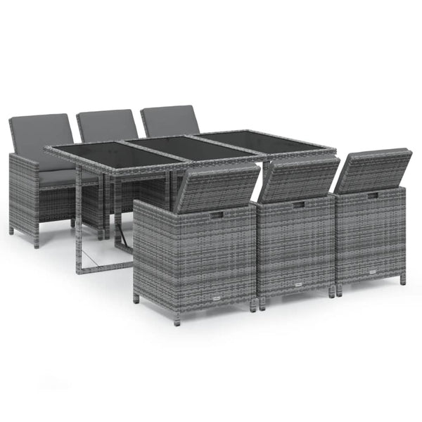 vidaXL 7-piece Garden Dining Set with Cushions Poly Rattan Grey