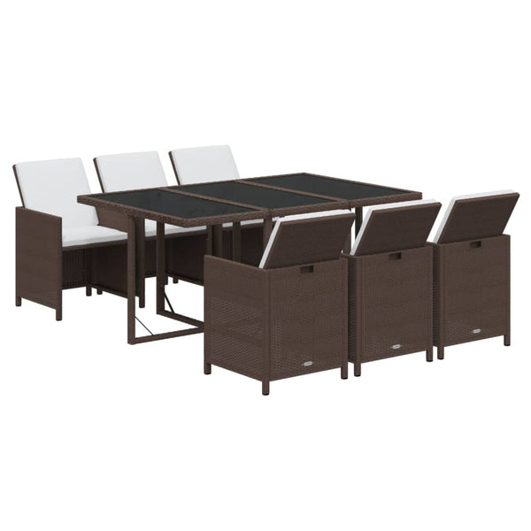 vidaXL 7-Piece Garden Dining Set with Cushions Poly Rattan Brown