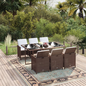 vidaXL 7-Piece Garden Dining Set with Cushions Poly Rattan Brown