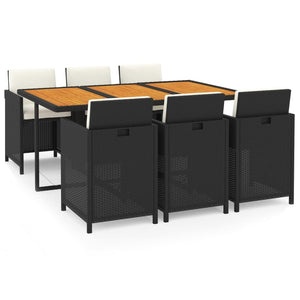 vidaXL 7-Piece Garden Dining Set with Cushions Poly Rattan Black