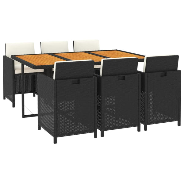 vidaXL 7-Piece Garden Dining Set with Cushions Poly Rattan Black