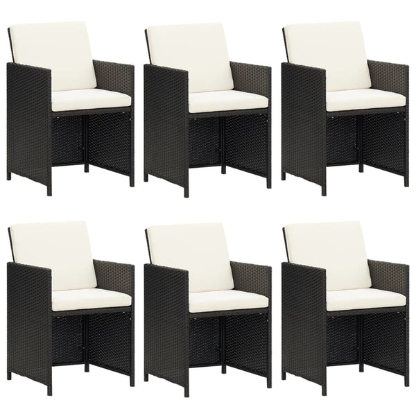 vidaXL 7-Piece Garden Dining Set with Cushions Poly Rattan Black