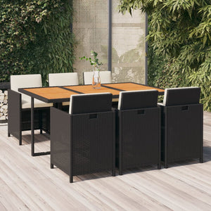 vidaXL 7-Piece Garden Dining Set with Cushions Poly Rattan Black