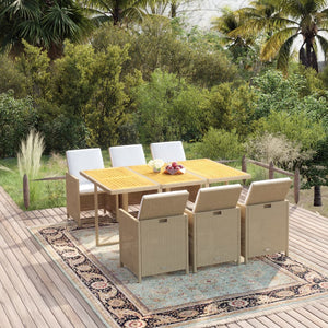 vidaXL 7-Piece Garden Dining Set with Cushions Poly Rattan Beige