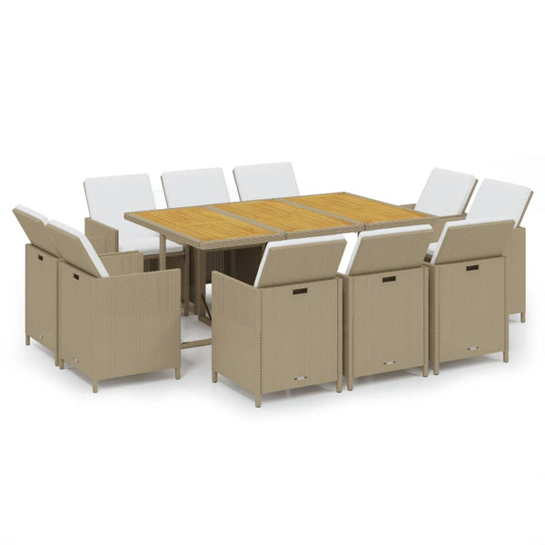 vidaXL 11-piece Garden Dining Set with Cushions Poly Rattan Beige