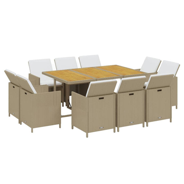 vidaXL 11-piece Garden Dining Set with Cushions Poly Rattan Beige