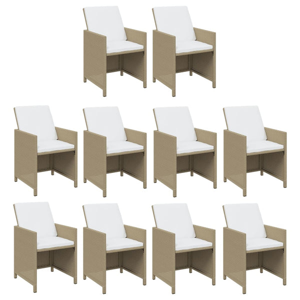 vidaXL 11-piece Garden Dining Set with Cushions Poly Rattan Beige
