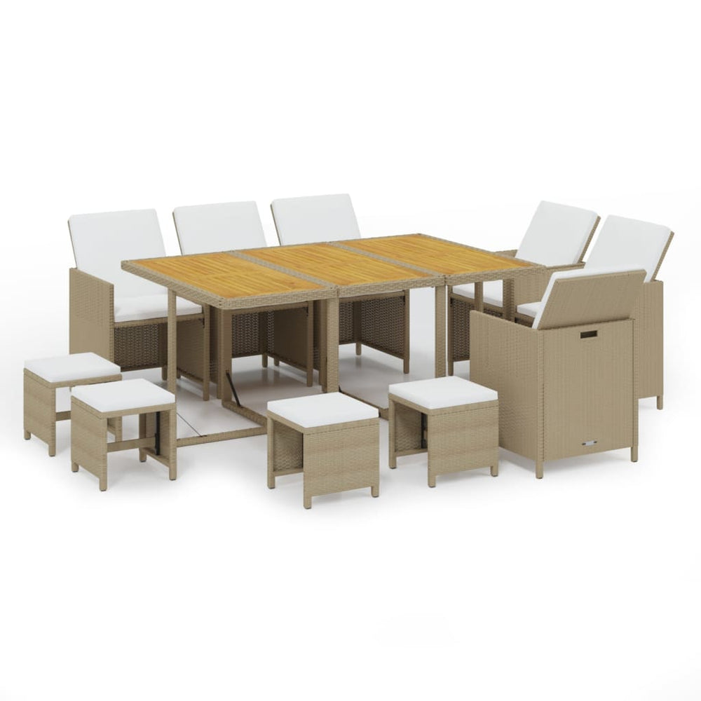 vidaXL 11-piece Garden Dining Set with Cushions Poly Rattan Beige