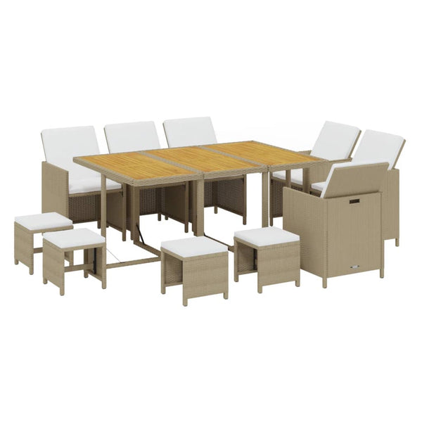 vidaXL 11-piece Garden Dining Set with Cushions Poly Rattan Beige