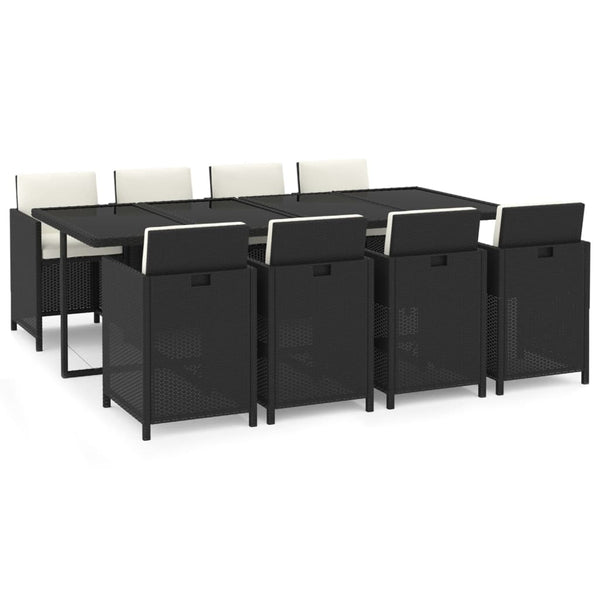 vidaXL 9-piece Garden Dining Set with Cushions Poly Rattan Black