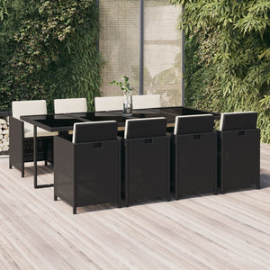 vidaXL 9-piece Garden Dining Set with Cushions Poly Rattan Black
