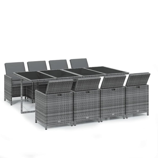 vidaXL 9-piece Garden Dining Set with Cushions Poly Rattan Grey