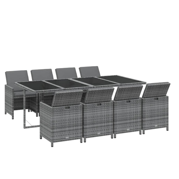 vidaXL 9-piece Garden Dining Set with Cushions Poly Rattan Grey