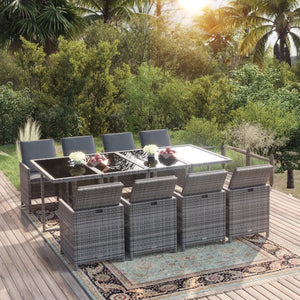 vidaXL 9-piece Garden Dining Set with Cushions Poly Rattan Grey