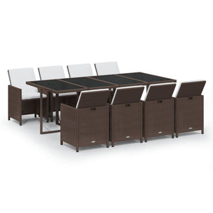 vidaXL 9-piece Garden Dining Set with Cushions Poly Rattan Brown