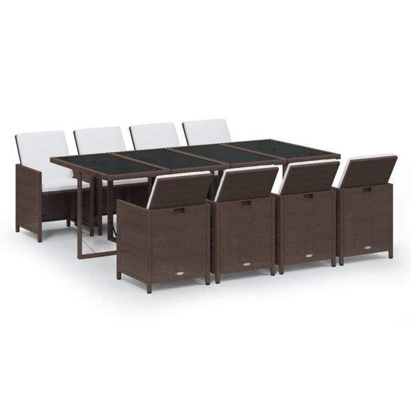 vidaXL 9-piece Garden Dining Set with Cushions Poly Rattan Brown