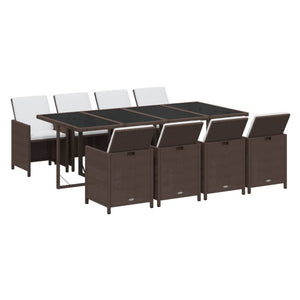 vidaXL 9-piece Garden Dining Set with Cushions Poly Rattan Brown